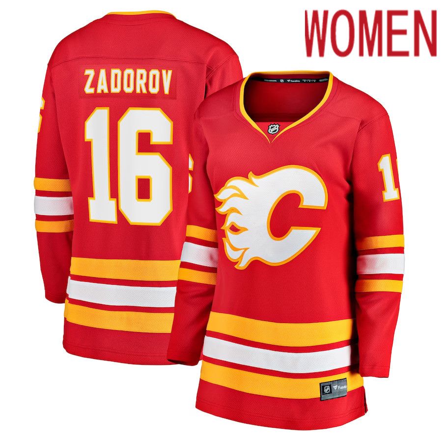 Women Calgary Flames #16 Nikita Zadorov Fanatics Branded Red Home Breakaway Player NHL Jersey->women nhl jersey->Women Jersey